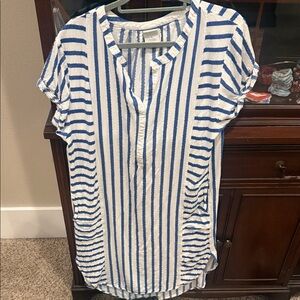 Casual Blue & White Vertical Stripe Tunic